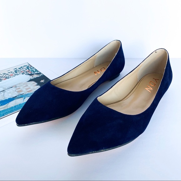 YDN Navy Pointed Toe Flats Office Slip On Shoes - Picture 2 of 8